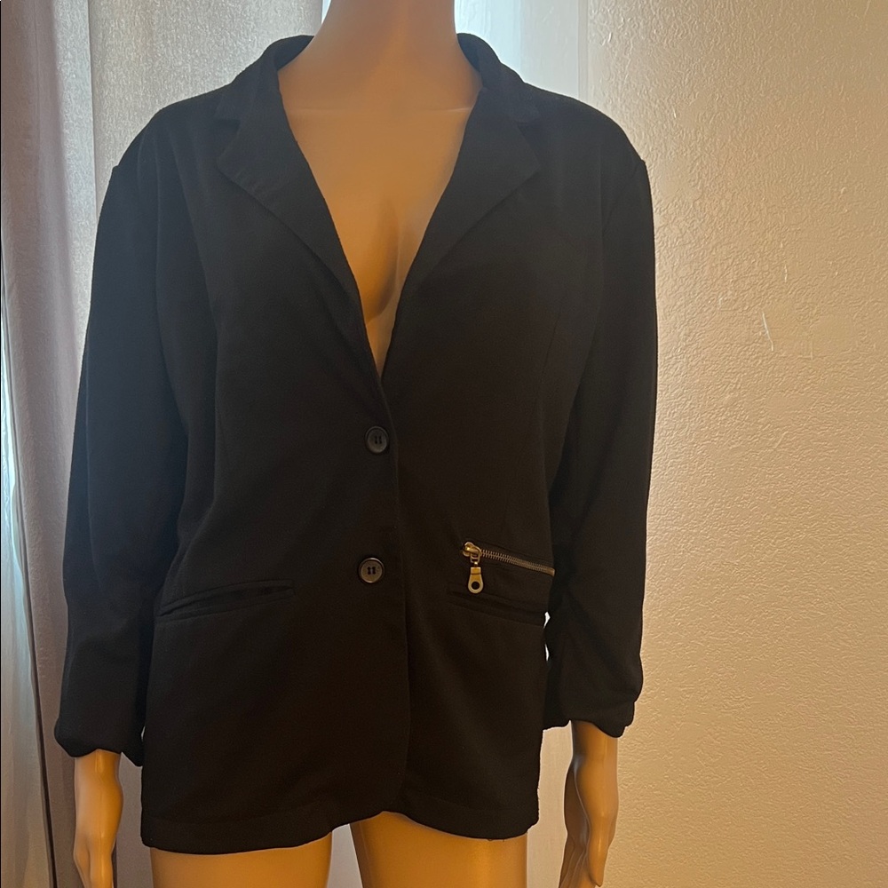 Max Studio Black Blazer with Zipper Detail